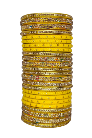 LAC BANGLES SET FOR WOMEN (PACK OF 24). YELLOW colour. lah or lahathi for women. SHADI JODA