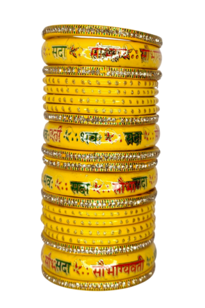 LAC BANGLES SET FOR WOMEN (PACK OF 20). yellow colour. lah or lahathi for women. SHADI JODA