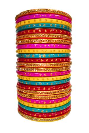 LAC BANGLES SET FOR WOMEN (PACK OF  24). multicolour. lah or lahathi for women. SHADI JODA