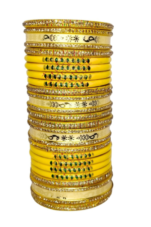 LAC BANGLES SET FOR WOMEN (PACK OF 20). yellow colour. lah or lahathi for women. SHADI JODA