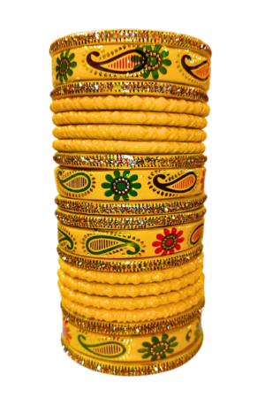 LAC BANGLES SET FOR WOMEN (PACK OF 20). yellow colour. lah or lahathi for women. SHADI JODA